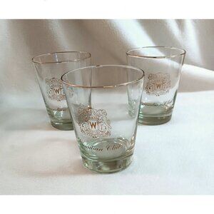 Lot of 3 Canadian Club rocks glasses gold trim shield logo heavy